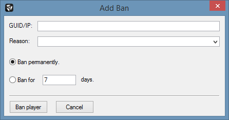 Add Ban Dialog Window