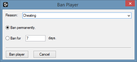 Kick Ban Player Dialog Window